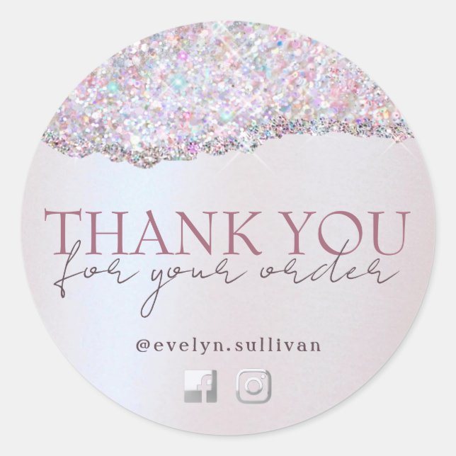 Faux pink glitter foil thank you sticker (Front)