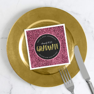 Faux Pink Glitter Graduate Graduation Napkin