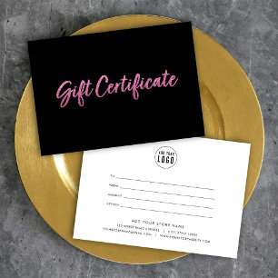 Faux Pink Glitter on Black Gift Certificate