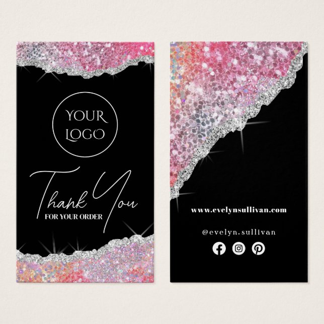 Faux pink glitter package insert (Front & Back)