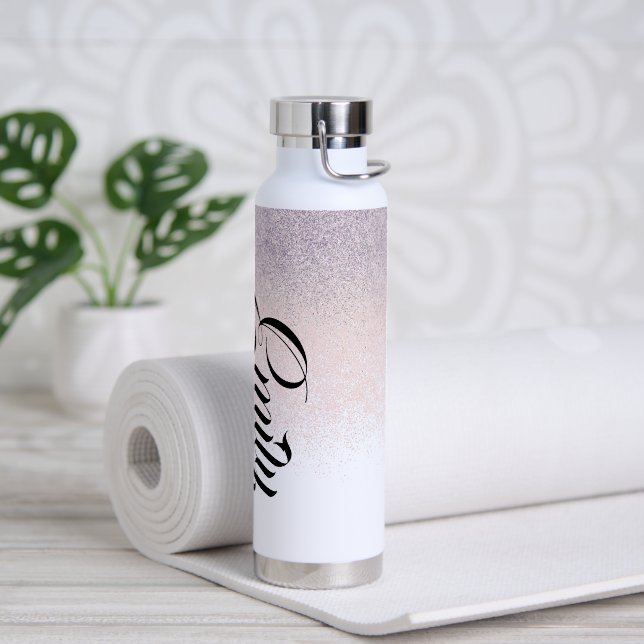 Faux Pink Glitter Script Monogram  Water Bottle (Yoga)