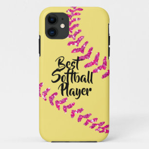 Faux Pink Glitter Softball Stitches Case-Mate iPhone Case