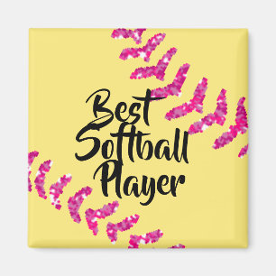 Faux Pink Glitter Softball Stitches Magnet