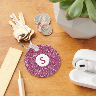 Faux Pink Glitter Texture Look And Custom Monogram Key Ring