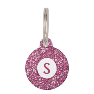 Faux Pink Glitter Texture Look And Custom Monogram Pet Tag