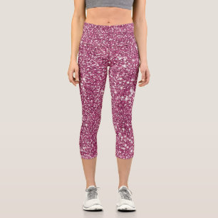 Faux Pink Glitter Texture Look-like Graphic Capri Leggings