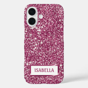 Faux Pink Glitter Texture Look With Custom Name iPhone 16 Case