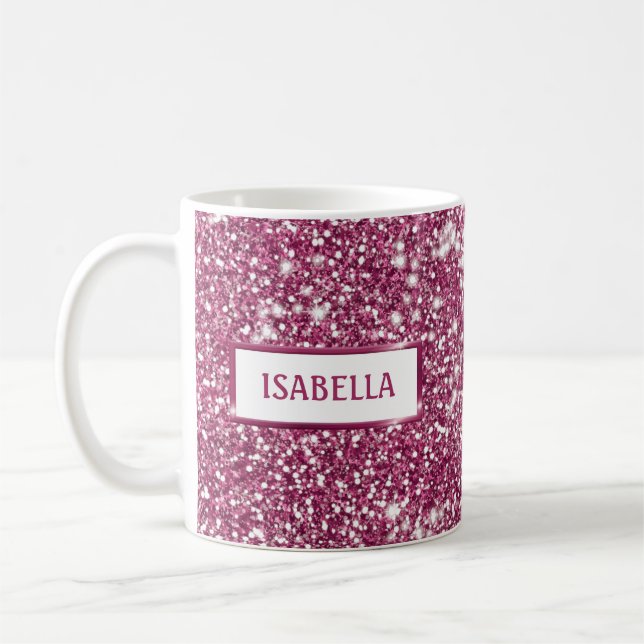 Faux Pink Glitter Texture Look With Custom Name Coffee Mug (Left)