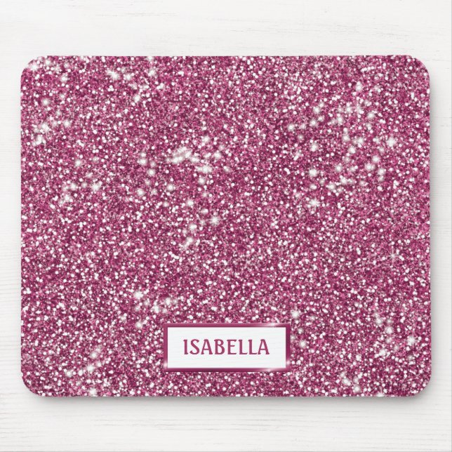 Faux Pink Glitter Texture Look With Custom Name Mouse Pad (Front)