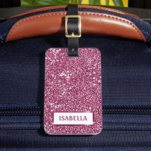 Faux Pink Glitter Texture Look With Custom Text Luggage Tag