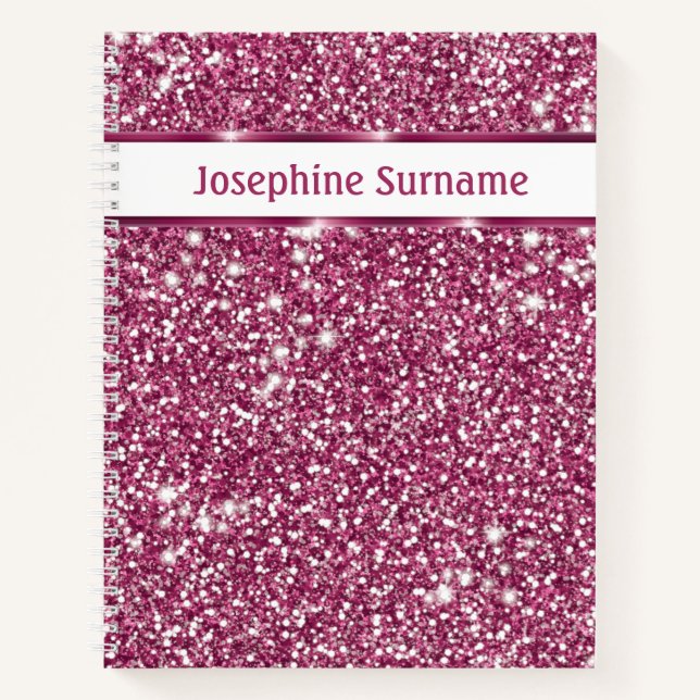 Faux Pink Glitter Texture Look With Custom Text Notebook (Front)