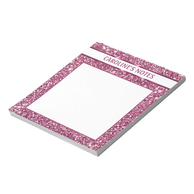 Faux Pink Glitter Texture Look With Custom Text Notepad (Rotated)