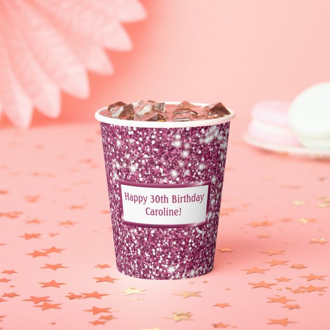 Faux Pink Glitter Texture Look With Custom Text Paper Cups (Insitu)