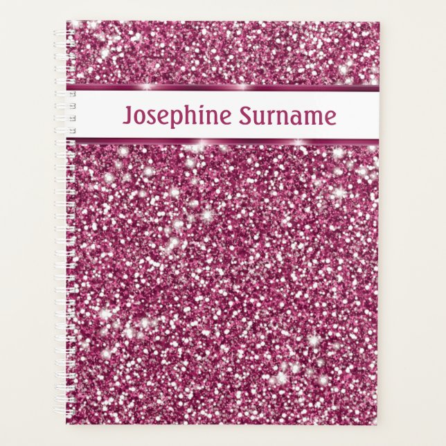 Faux Pink Glitter Texture Look With Custom Text Planner (Front)