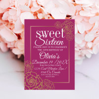 Faux pink gold glitter roses elegant Sweet 16 