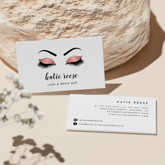 Faux Pink Gold Lashes & Brows Beauty Business Card (Creator Uploaded)