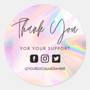 Faux Pink Holographic Thank You Business Classic Round Sticker