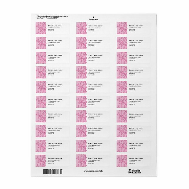 Faux Pink Lace Border Return Address (Full Sheet)