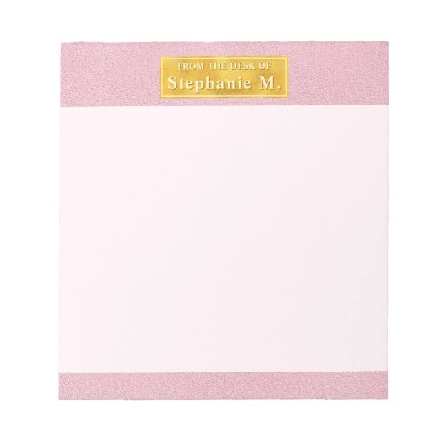 Faux Pink Leather Texture With Gold Foil Banner Notepad (Front)
