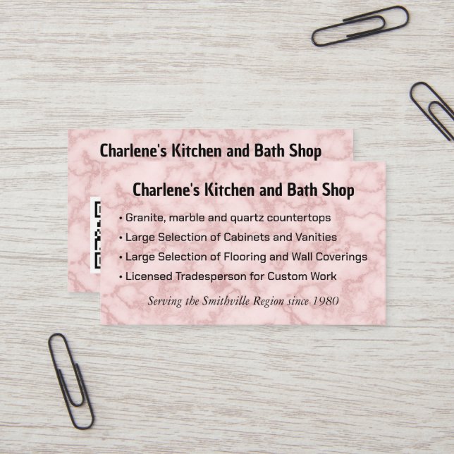 Faux Pink Marble Business Card (Front/Back In Situ)