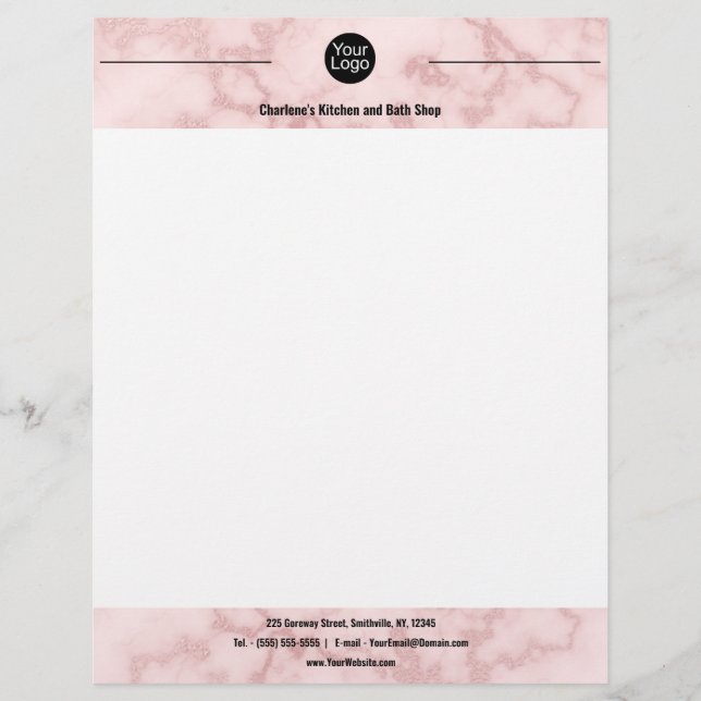 Faux Pink Marble Custom Letterhead (Front)