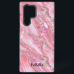 Faux Pink Marble Texture With Silver Glitter  Samsung Galaxy Case<br><div class="desc">Stylish faux pink marble effect texture background. Can be customize with your name.</div>