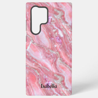 Faux Pink Marble Texture With Silver Glitter  Samsung Galaxy Case