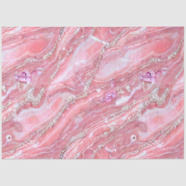 Faux Pink Marble Texture With Silver Glitter  Tissue Paper (Front)