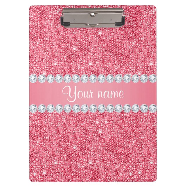 Faux Pink Sequins and Diamonds Clipboard (Front)