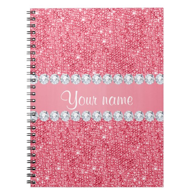 Faux Pink Sequins and Diamonds Spiral Notebook (Front)