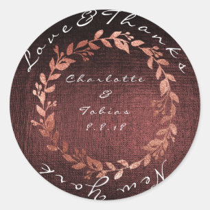 Faux Pink Wedding Thanks Metallic Burgundy Maroon Classic Round Sticker
