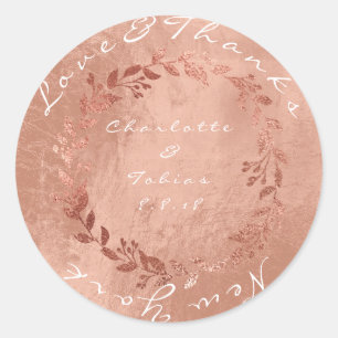 Faux Pink Wedding Thanks Metallic Copper Gold Classic Round Sticker
