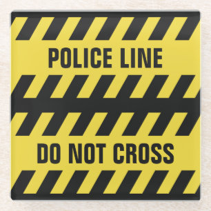 Faux Police Line custom text glass coasters