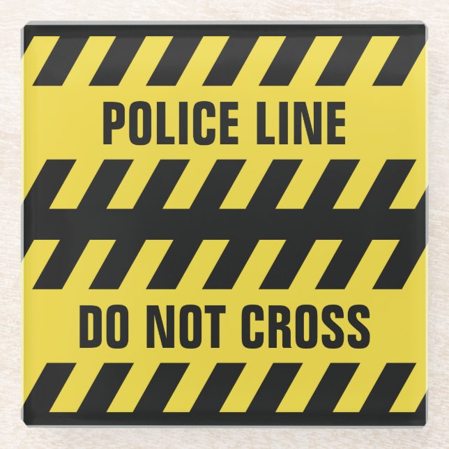Faux Police Line custom text glass coasters (Front)