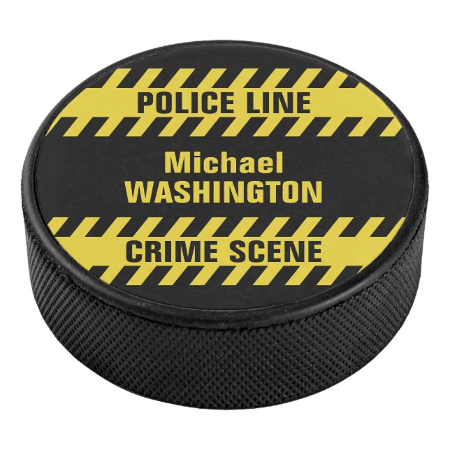 Faux Police Line custom text hockey puck (3/4)