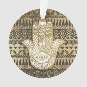 Faux Print Gold Hamsa Hand and Tribal Aztec Ornament