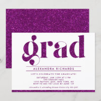 Faux Purple Glitter Graduation Party Invitation