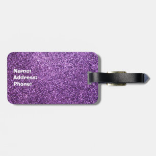 Faux Purple Glitter Luggage Tag