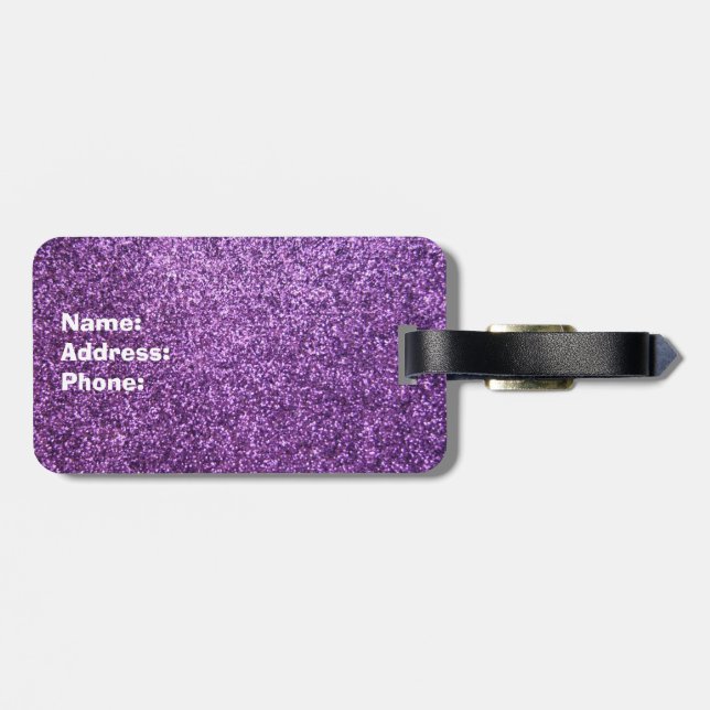 Faux Purple Glitter Luggage Tag (Back Horizontal)