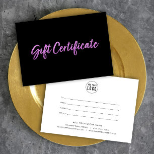 Faux Purple Glitter on Black Gift Certificate