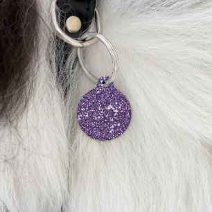 Faux Purple Glitter Texture Look & Pet's Info Pet Tag