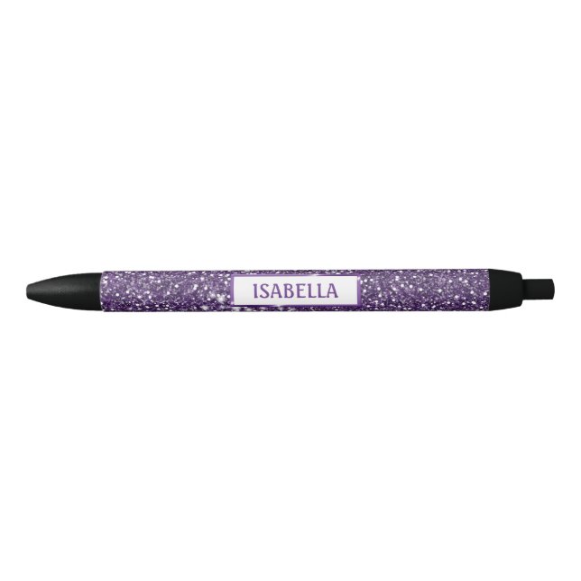Faux Purple Glitter Texture Look With Custom Name Black Ink Pen (Front)