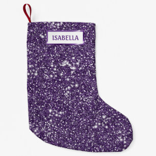 Faux Purple Glitter Texture Look With Custom Name Small Christmas Stocking