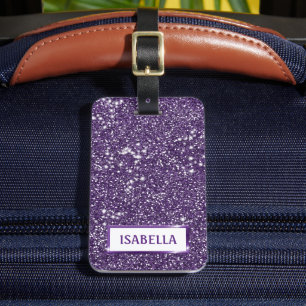 Faux Purple Glitter Texture Look With Custom Text Luggage Tag