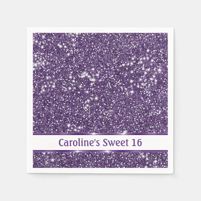 Faux Purple Glitter Texture Look With Custom Text Napkin (Front)