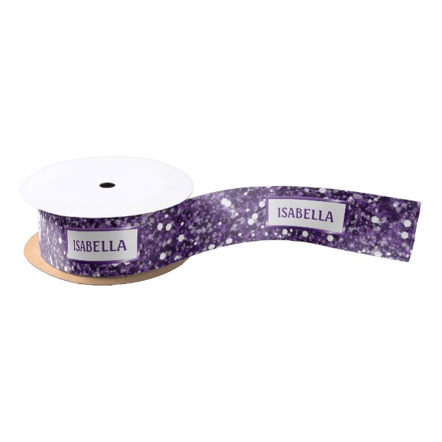 Faux Purple Glitter Texture Look With Custom Text Satin Ribbon (Spool)