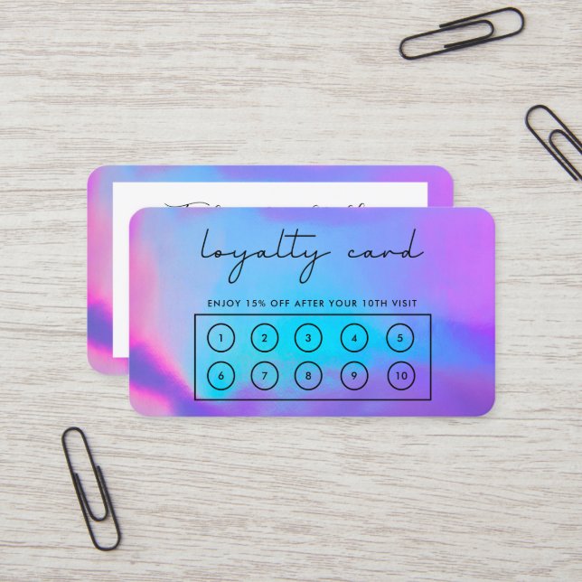 Faux Purple Holographic Custom Loyalty Card (Front/Back In Situ)