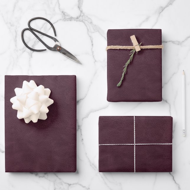 Faux Purple Leather Texture Wrapping Paper Sheet (Front)