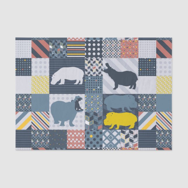 Faux-Quilted Hippo Tissue Paper (Front)