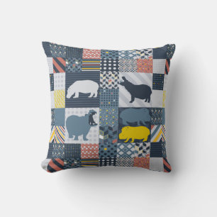 Faux-Quilted Hippos Cushion